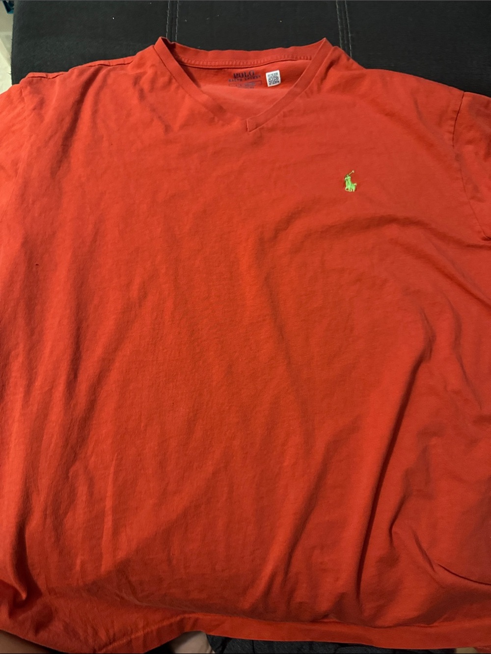Polo by Ralph Lauren Men’s Orange V-Neck Tee with Green Pony